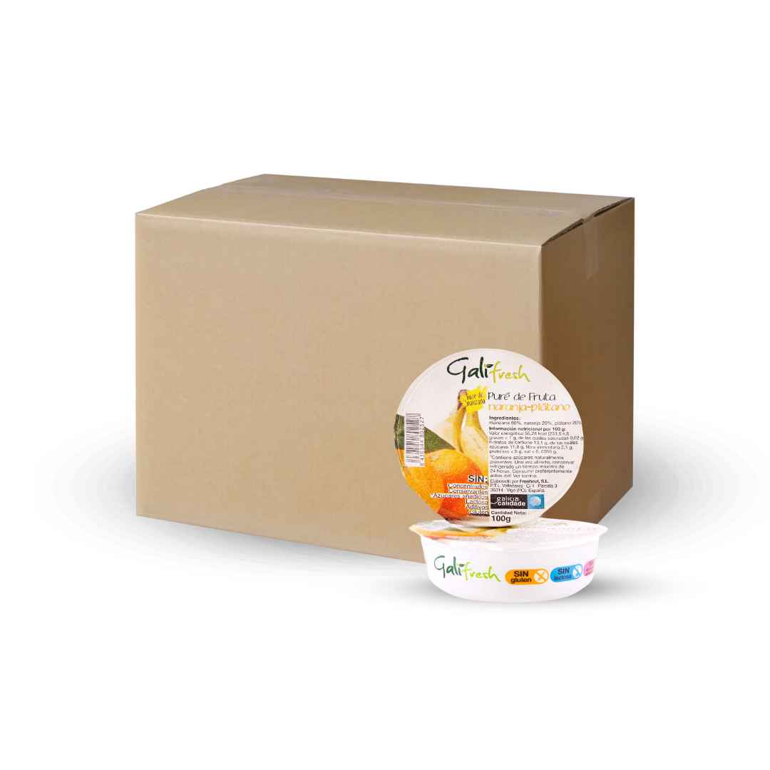 Caja de Puré de fruta Naranja y Plátano 36 uds 100g GaliFresh
