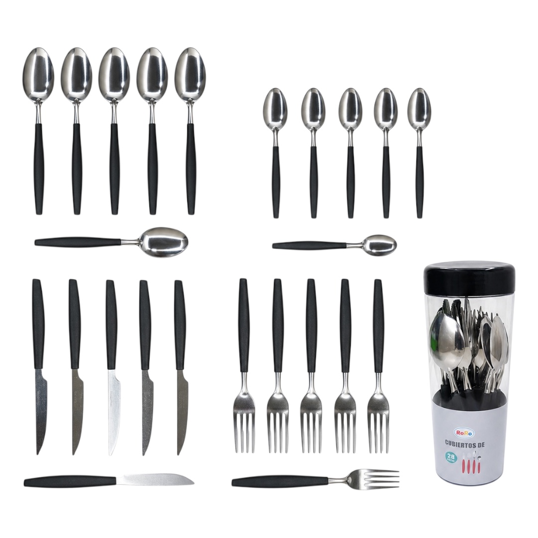 Juego De Cubiertos Mate Set Cubiertos Híbrido Acabado Mate 25uds - Útiles del Hogar